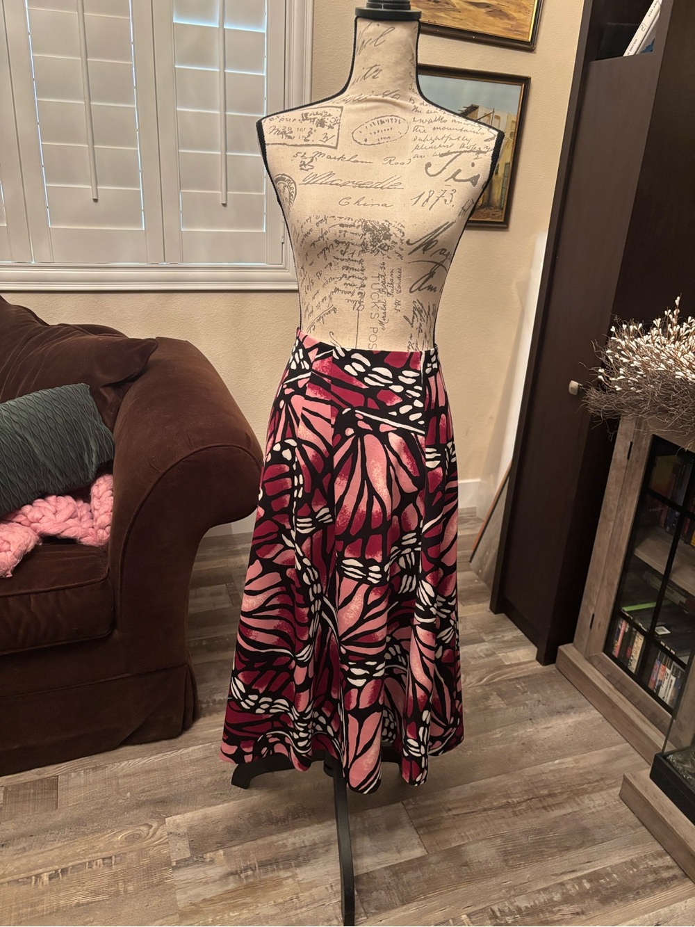 New York & Company Pink and Black Abstract Circle Skirt